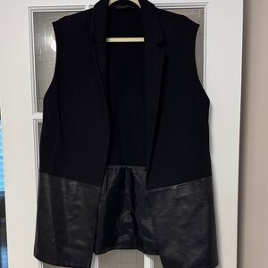 Lafayette 148 New York Black Vest with Leather Trim